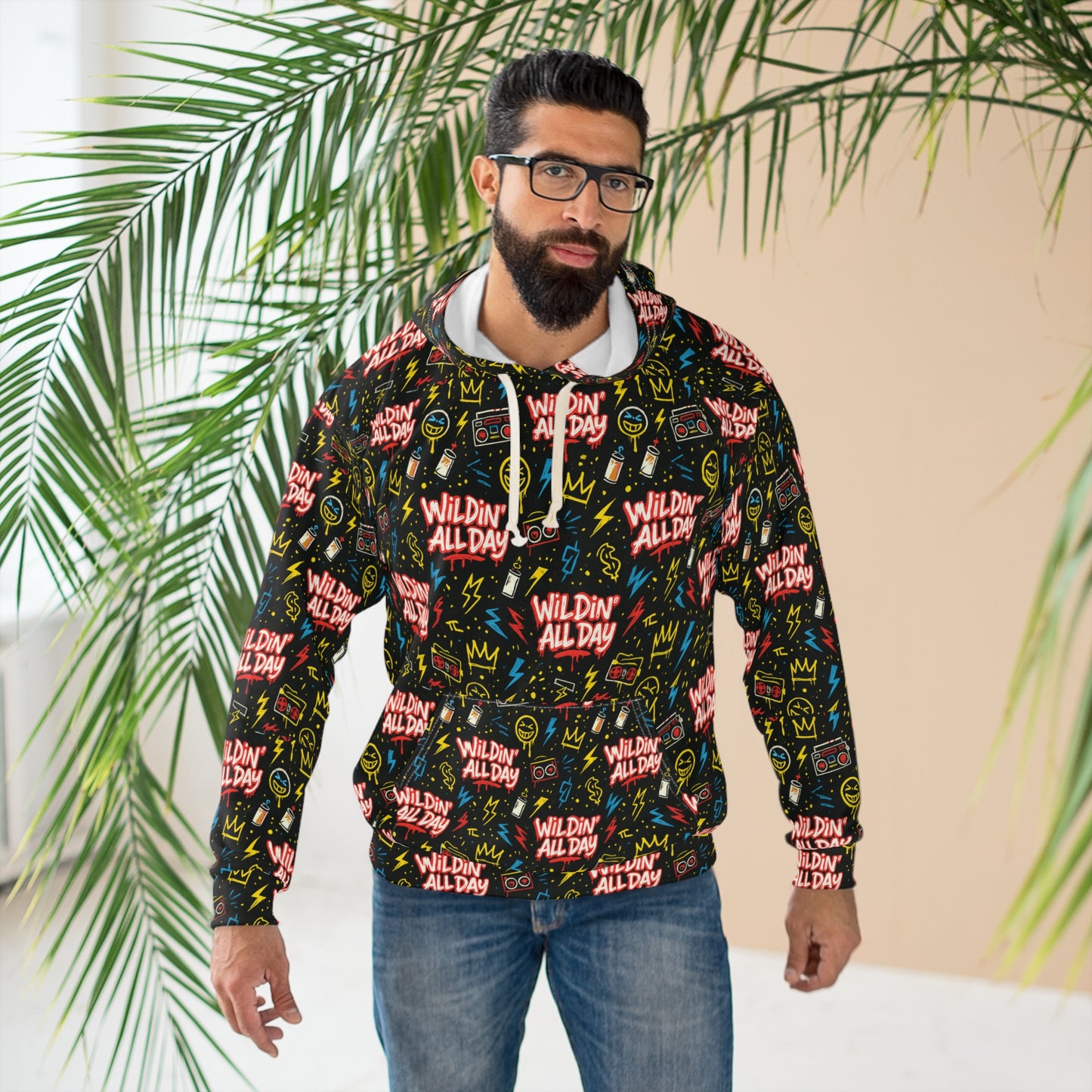 Vibrant Graphic Hoodie, Stylish Unisex Pullover, Cozy Streetwear, Perfect Gift, Wildin All Day Design
