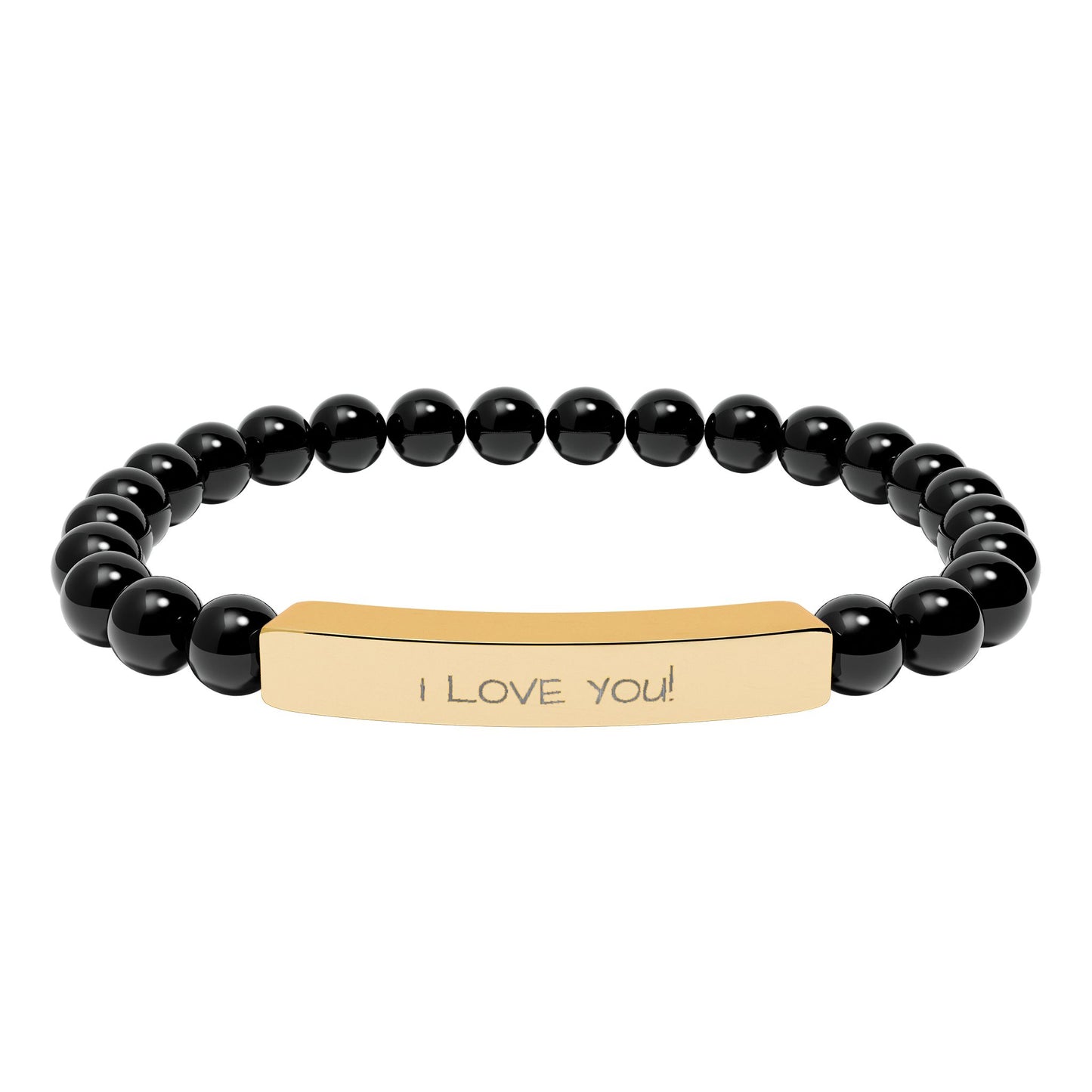 Engraved Stone Bead Bracelet — "I Love You" Stretch Bar