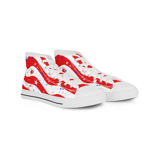 Patriotic High Top Sneakers | Independence Day Footwear, 4th of July Shoes, Red White Blue Sneakers, Summer Style, Casual Sneakers