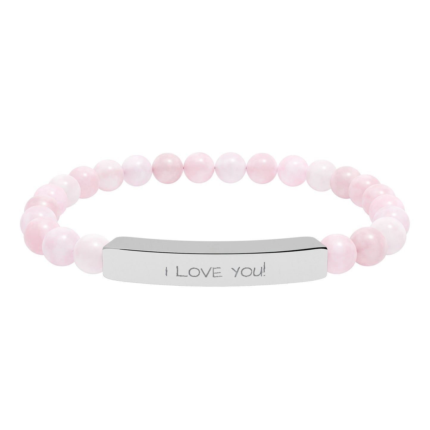 Engraved Stone Bead Bracelet — "I Love You" Stretch Bar
