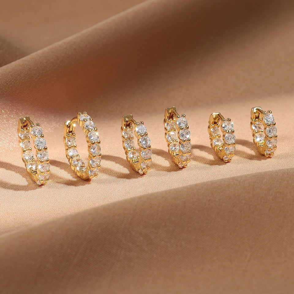 6pcs Shiny Zircon Ear Rings White Gold Color Huggie Cartilage Piercing Ear Cuff Tiny Earring for Women Jewelry Gift