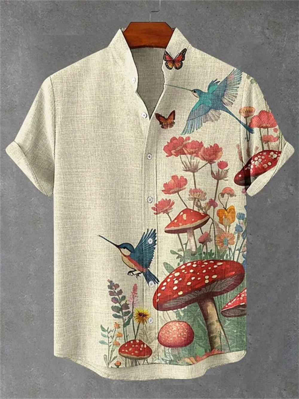 Men's Summer Linen Shirt Short Sleeve Stand up Collar Printed Street Casual Outdoor Vacation Fashionable Clothing