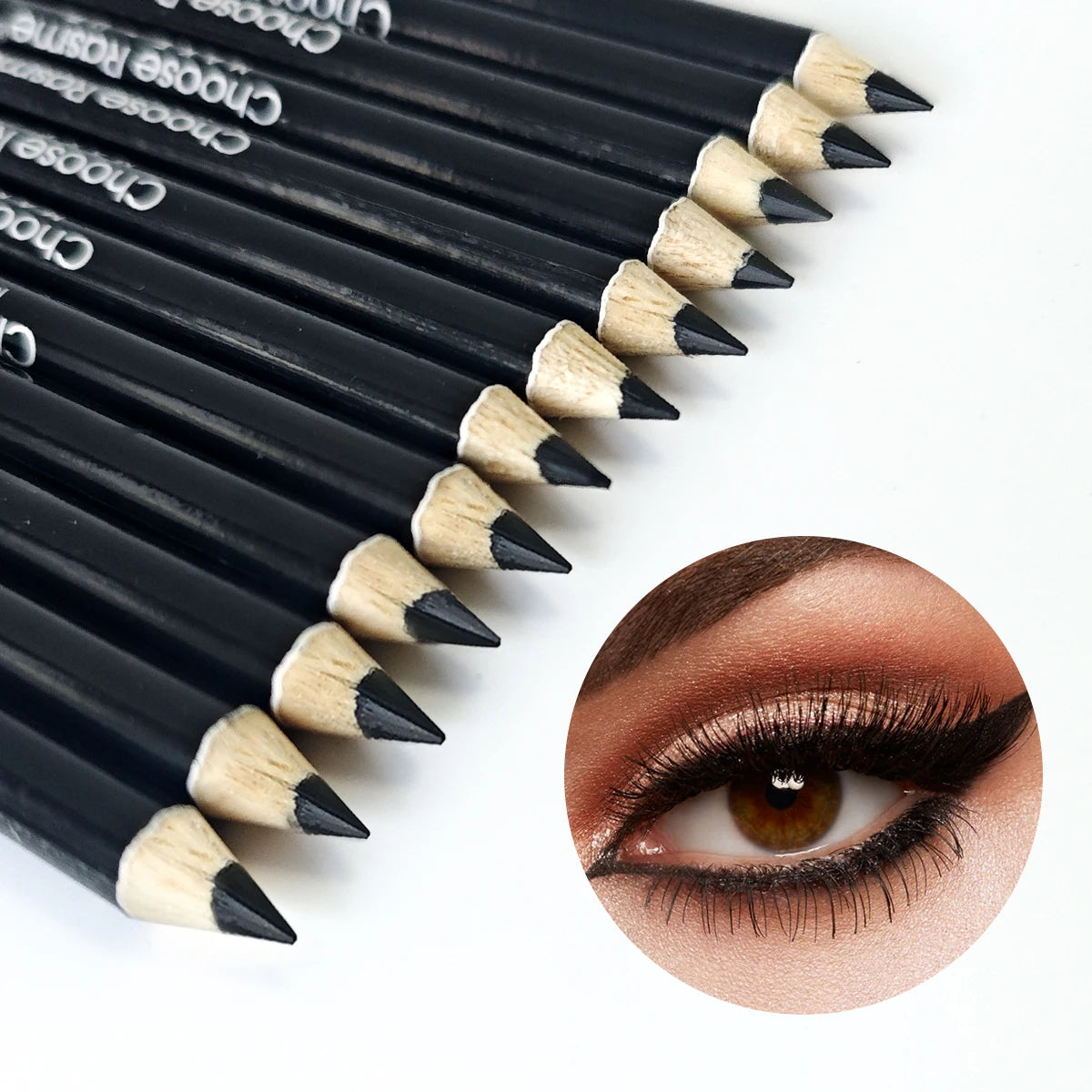 12pcs Black Eyeliner Pencil, Wooden Rod Pen, Solid Black Hook Eye Liner with Various Makeup, Eyeliner, Makeup