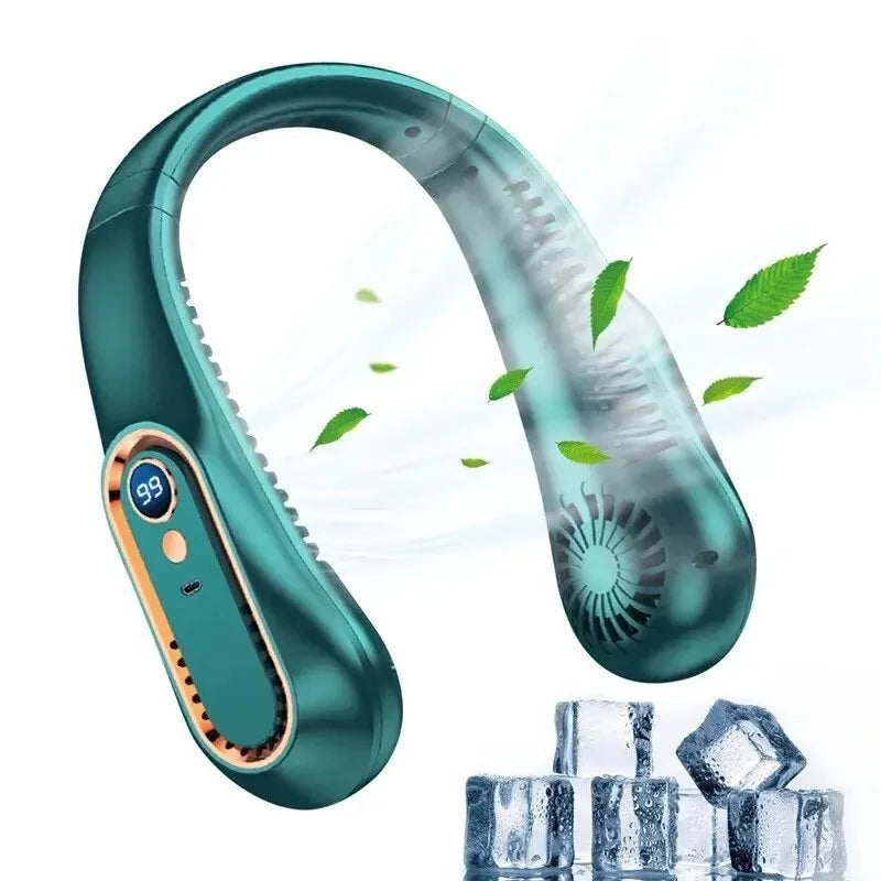 2025 New ceiling fan USB rechargeable portable small fan students office sports digital display ceiling fan hanging neck fan