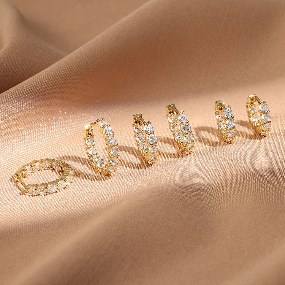 6pcs Shiny Zircon Ear Rings White Gold Color Huggie Cartilage Piercing Ear Cuff Tiny Earring for Women Jewelry Gift