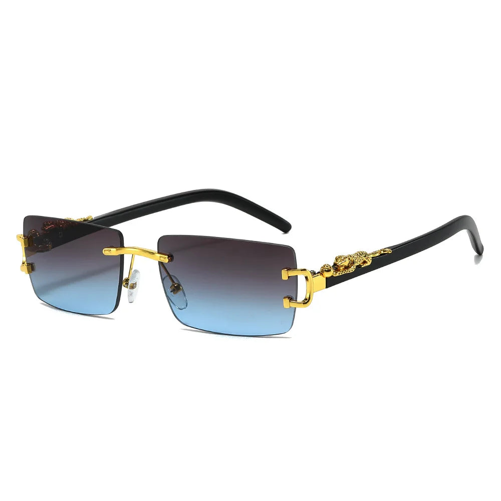Fashion Rimless Sunglasses Women Men Cheetah Decoration Rectangular Brand Designer Sun Glasses